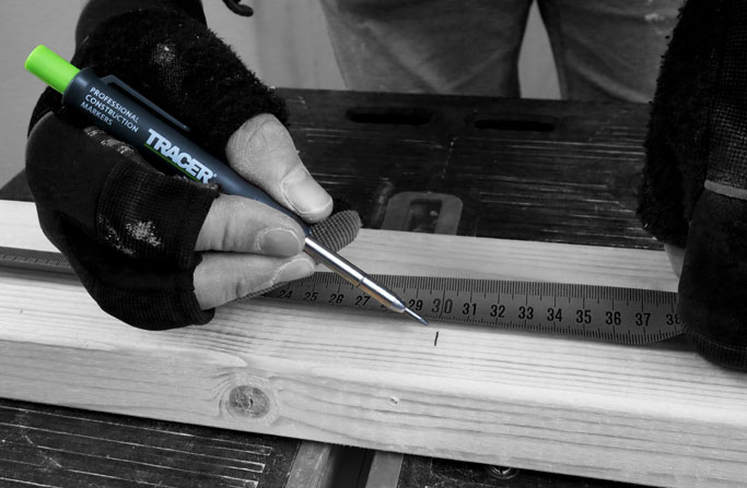 Tracer Deep Hole Pencil and Tape Measure in use