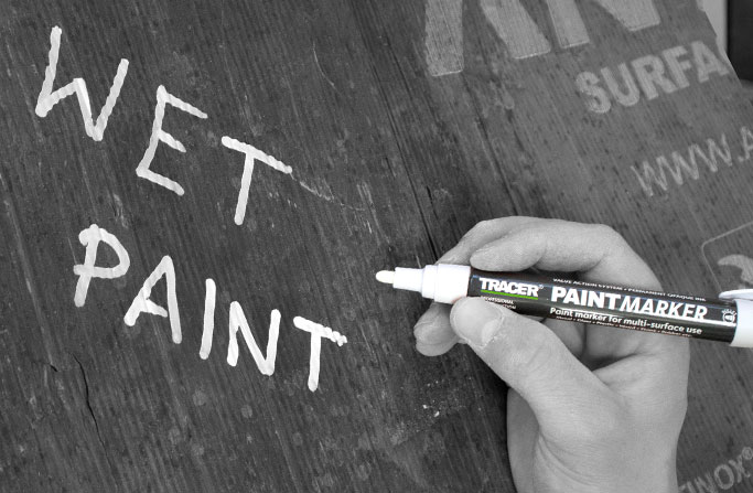 Paint marker used for 'Wet Paint' sign