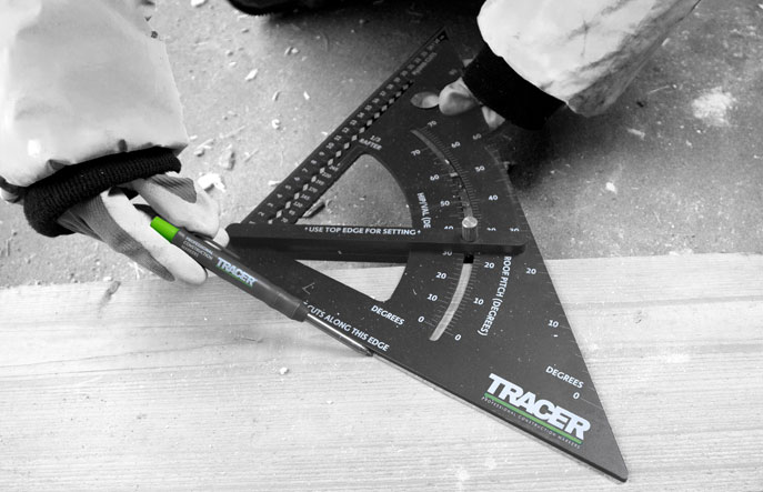 TRACER Pro Square 12" in use with TRACER Deep Hole Pencil